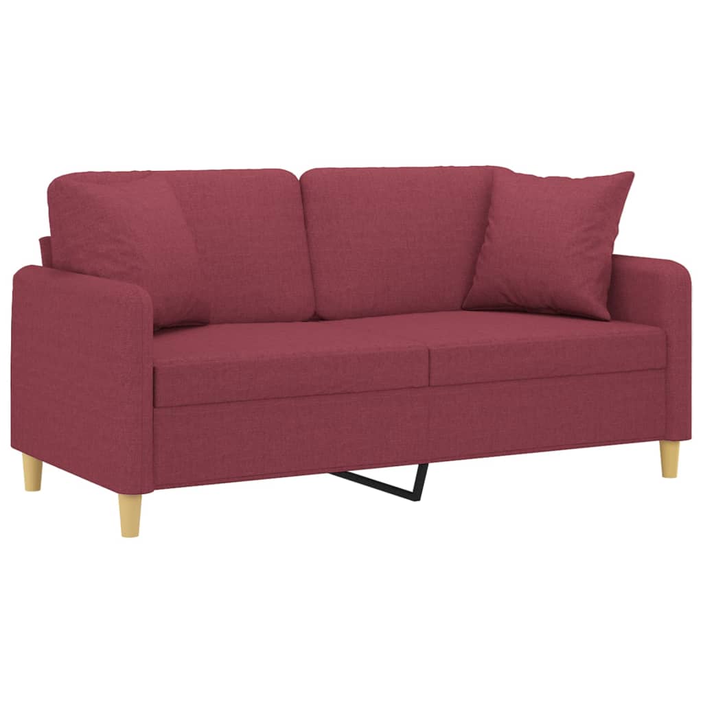 Canapea cu 2 locuri cu pernute, rosu vin, 140 cm, textil — imaginea 3