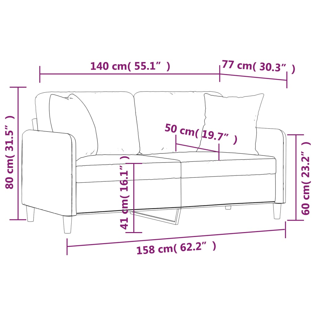 Canapea cu 2 locuri cu pernute, rosu vin, 140 cm, textil — imaginea 8