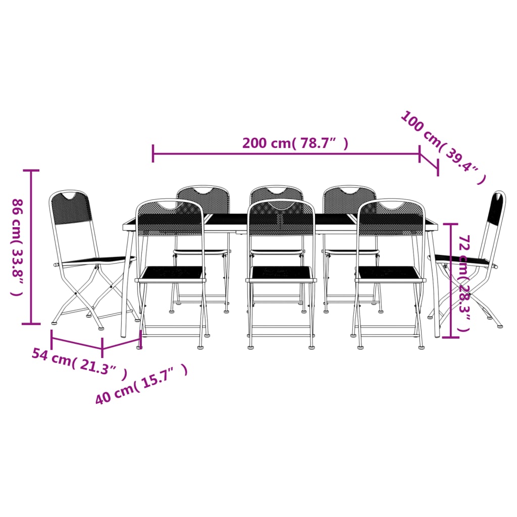 Set de masa pentru gradina, 9 piese, plasa metalica antracit — imaginea 9