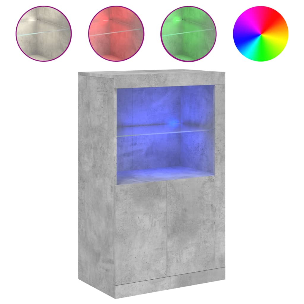 Dulap lateral cu lumini LED, gri beton, lemn prelucrat