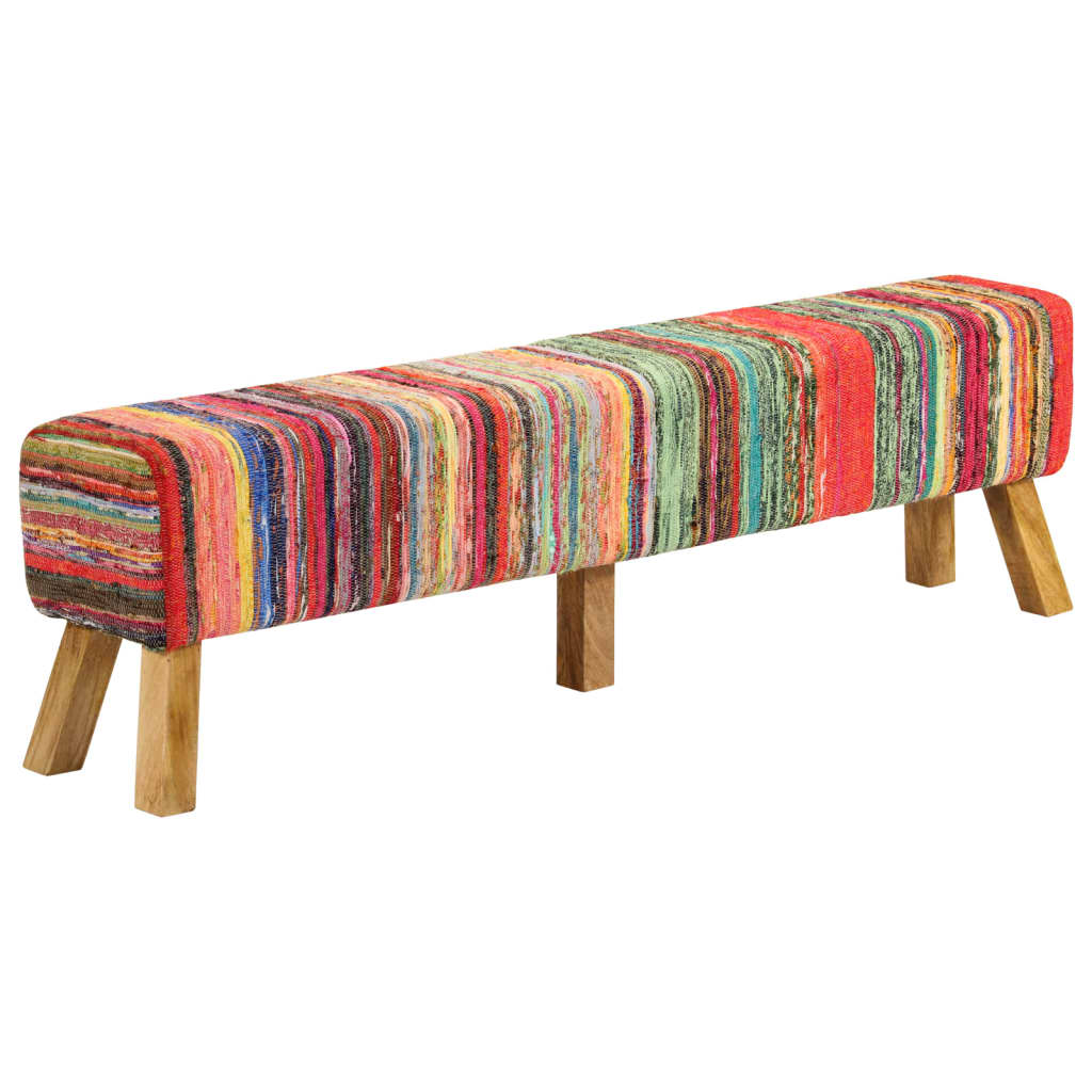 Banca, multicolor, 160 cm, tesatura chindi si lemn masiv mango