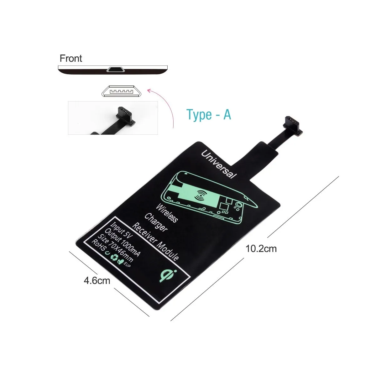 Incarcator Wireless Receiver Type-A Micro USB Envisage putere 5V / 1A incarcare telefon inductie electromagnetica, negru