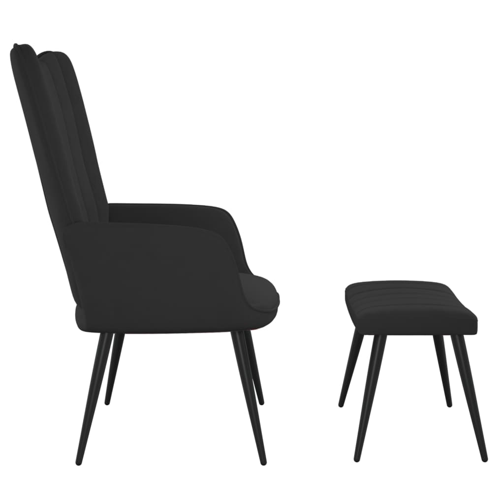Fotoliu de relaxare cu taburet, negru, catifea — imaginea 3