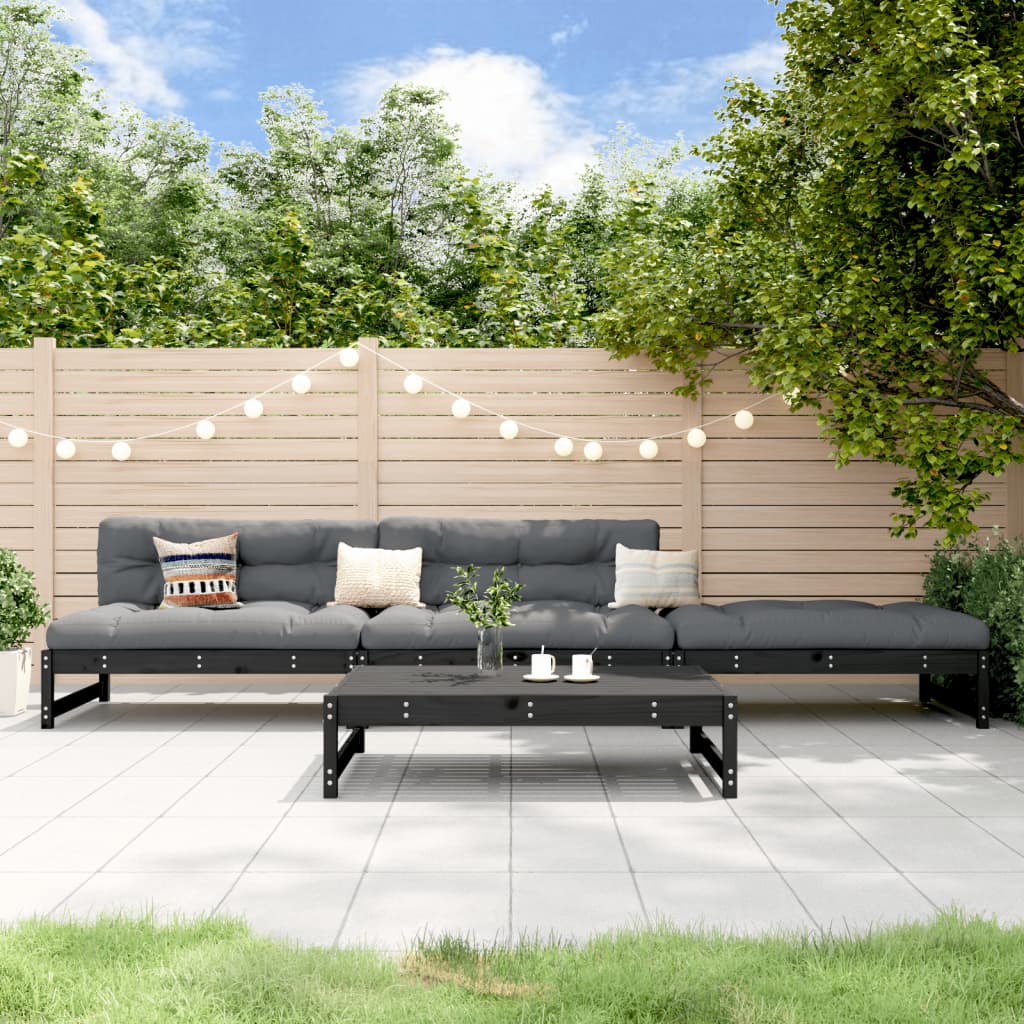 Set mobilier relaxare de gradina 4 piese, negru, lemn masiv pin — imaginea 2