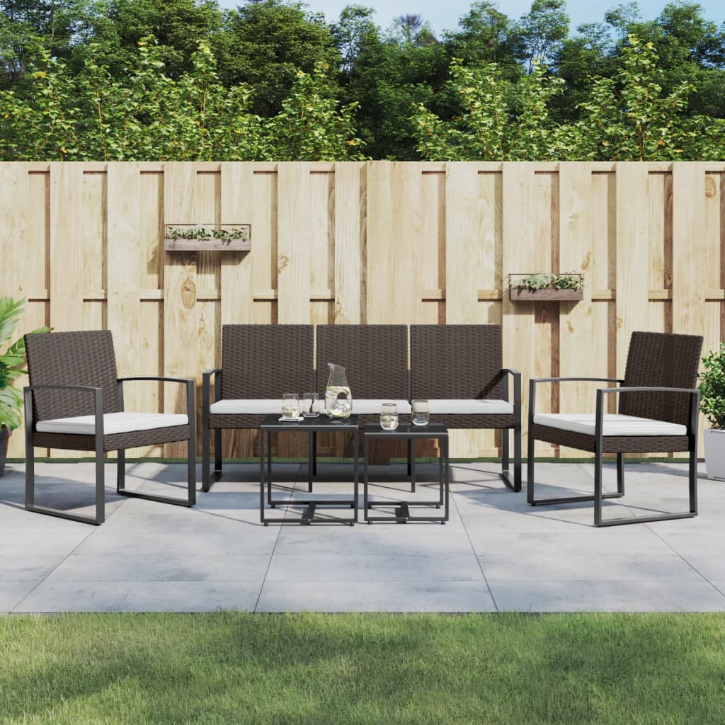 Set mobilier de gradina cu perne, 5 piese, maro, PP ratan — imaginea 2