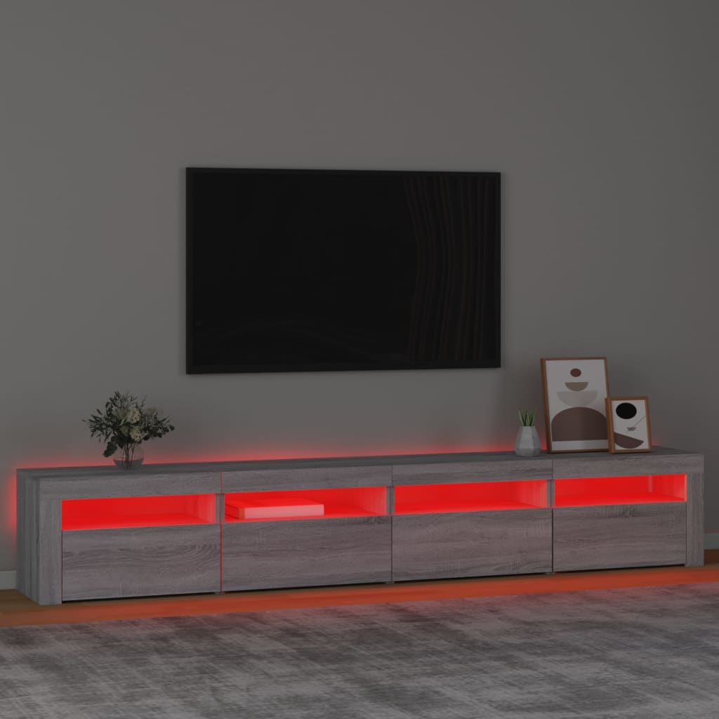 Comoda TV cu lumini LED, gri sonoma, 240x35x40cm — imaginea 5