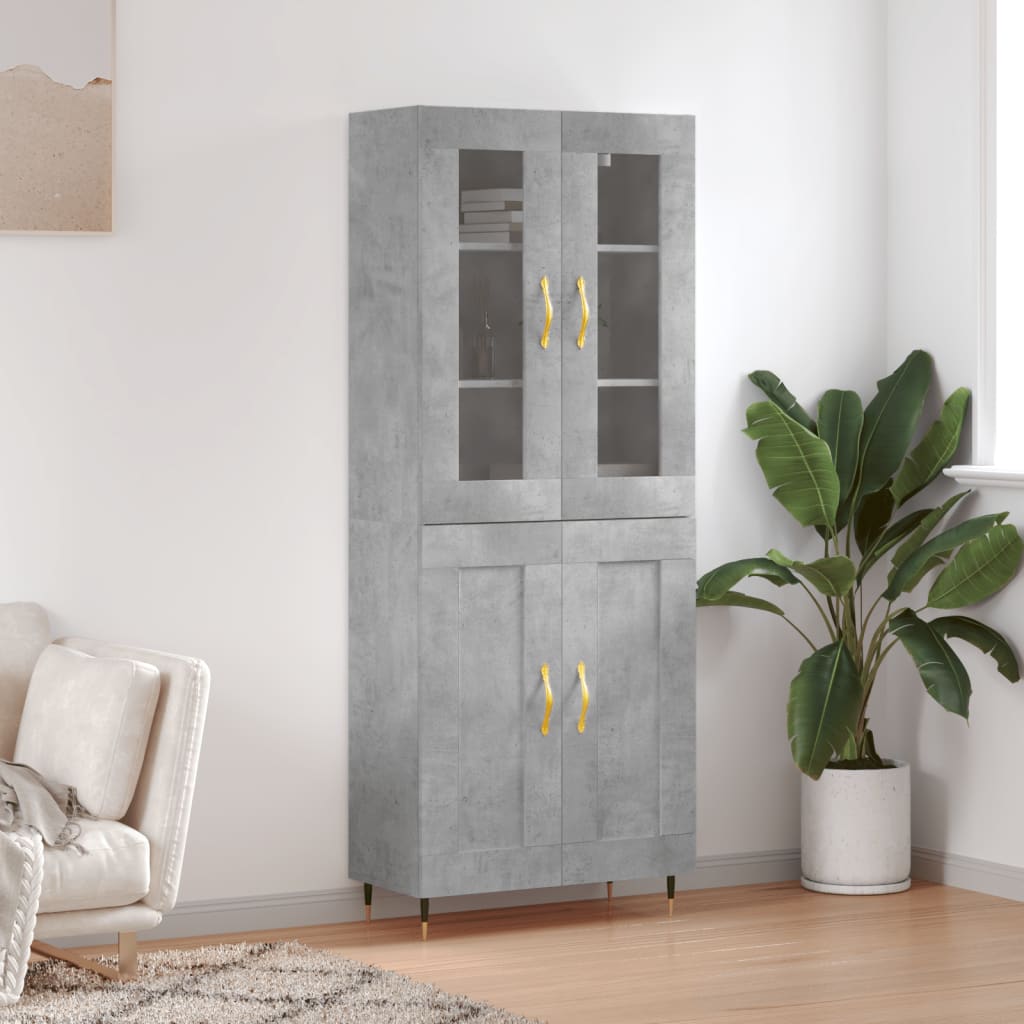 Dulap inalt, gri beton, 69,5x34x180, lemn compozit — imaginea 2