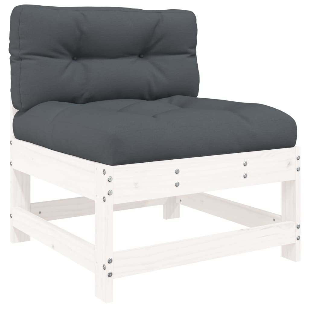 Set mobilier de gradina cu perne, 5 piese, alb, lemn masiv — imaginea 4