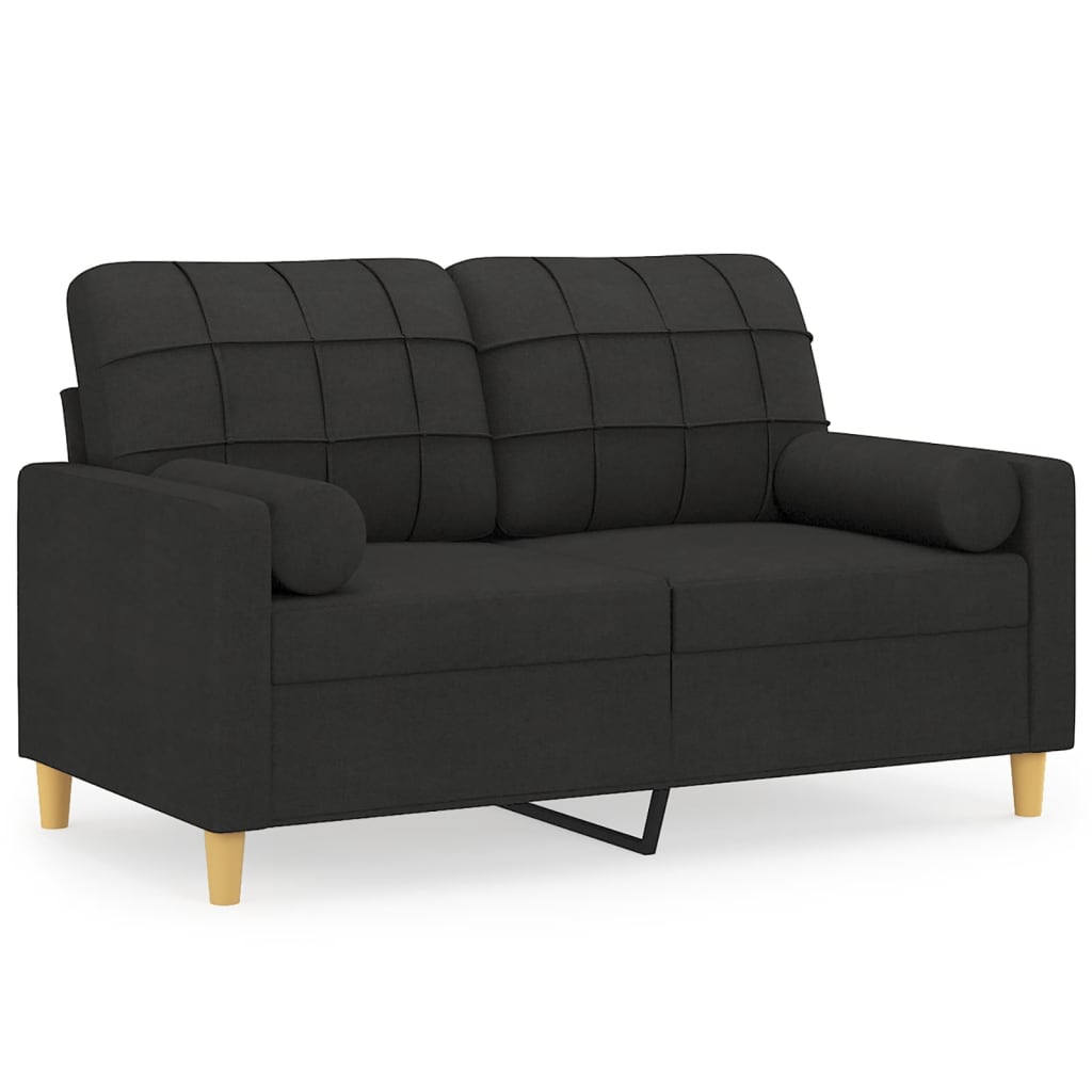 Canapea cu 2 locuri cu pernute, negru, 120 cm, textil