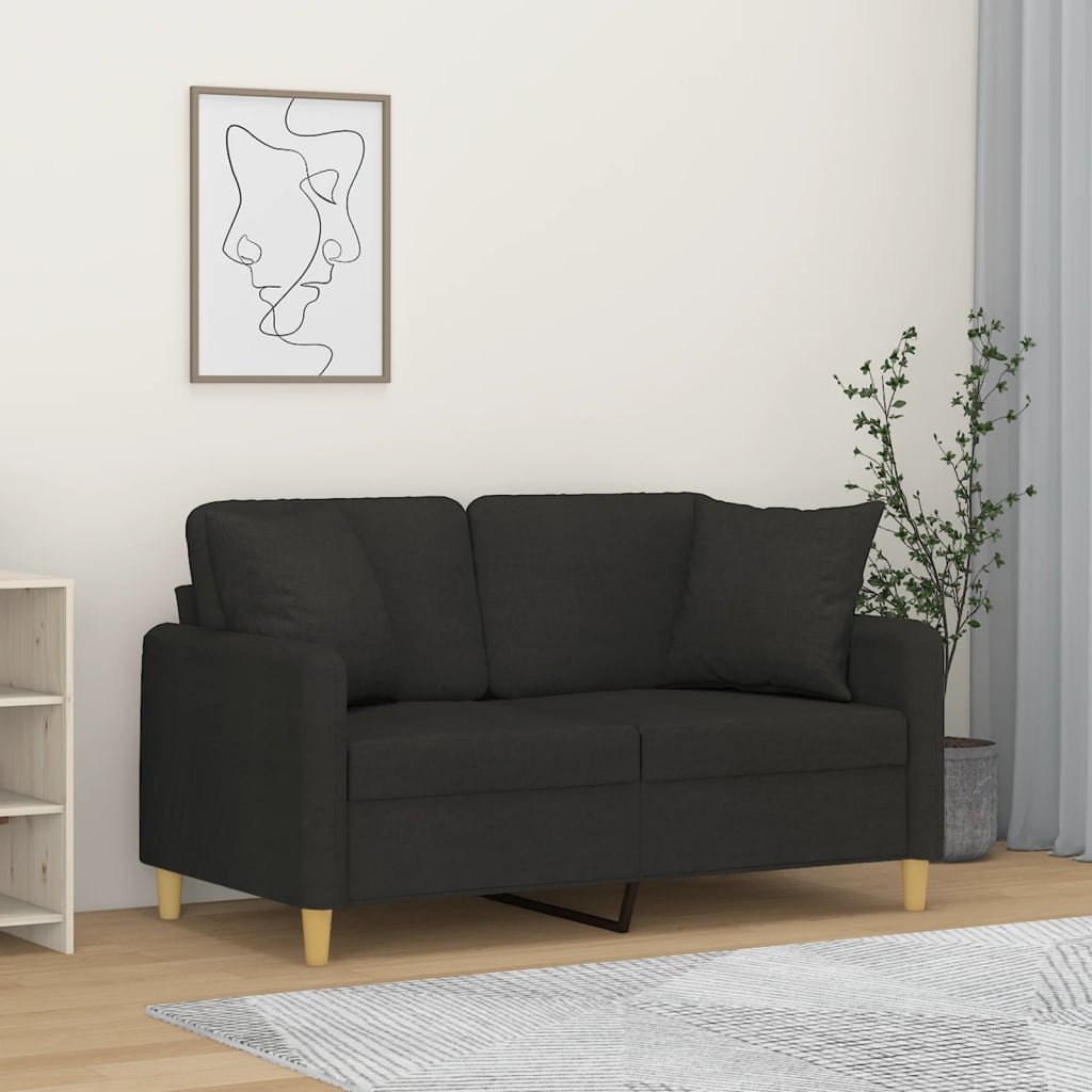 Canapea cu 2 locuri cu pernute, negru, 120 cm, textil — imaginea 2