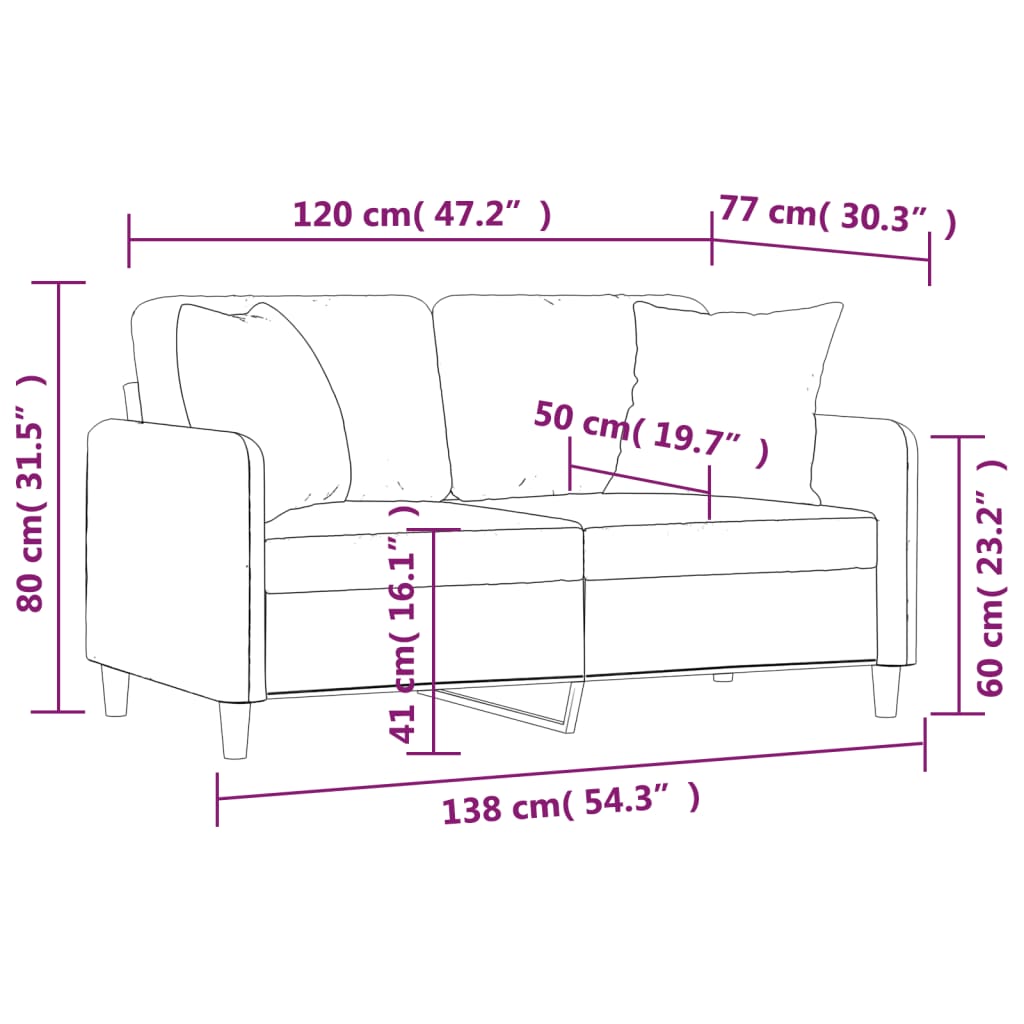 Canapea cu 2 locuri cu pernute, negru, 120 cm, textil — imaginea 8