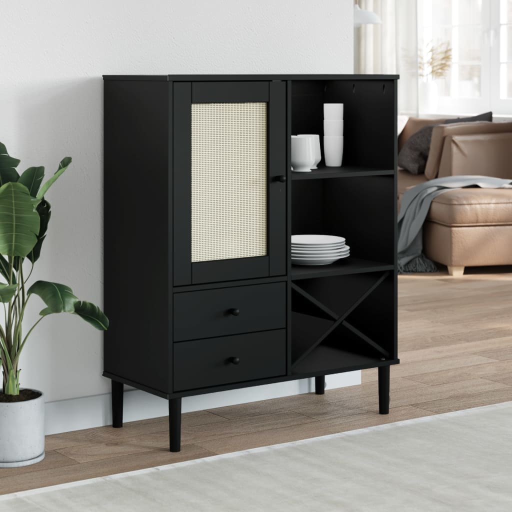 Dulap inalt SENJA aspect ratan negru, 90x40x112cm — imaginea 2