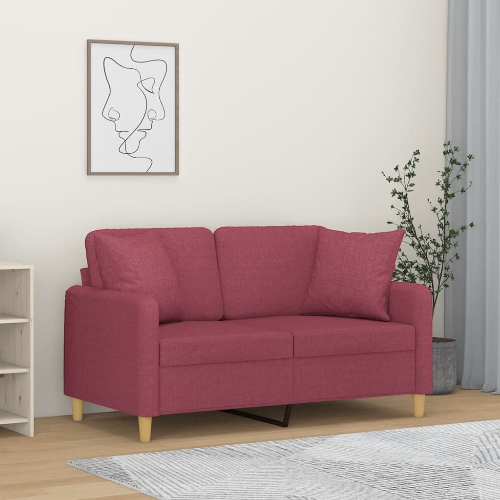 Canapea cu 2 locuri cu pernute, rosu vin, 120 cm, textil — imaginea 2