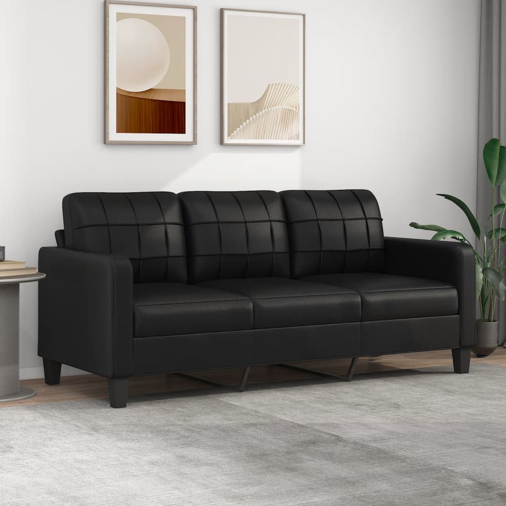 Canapea cu 3 locuri, negru, 180 cm, piele ecologica - imagine 2