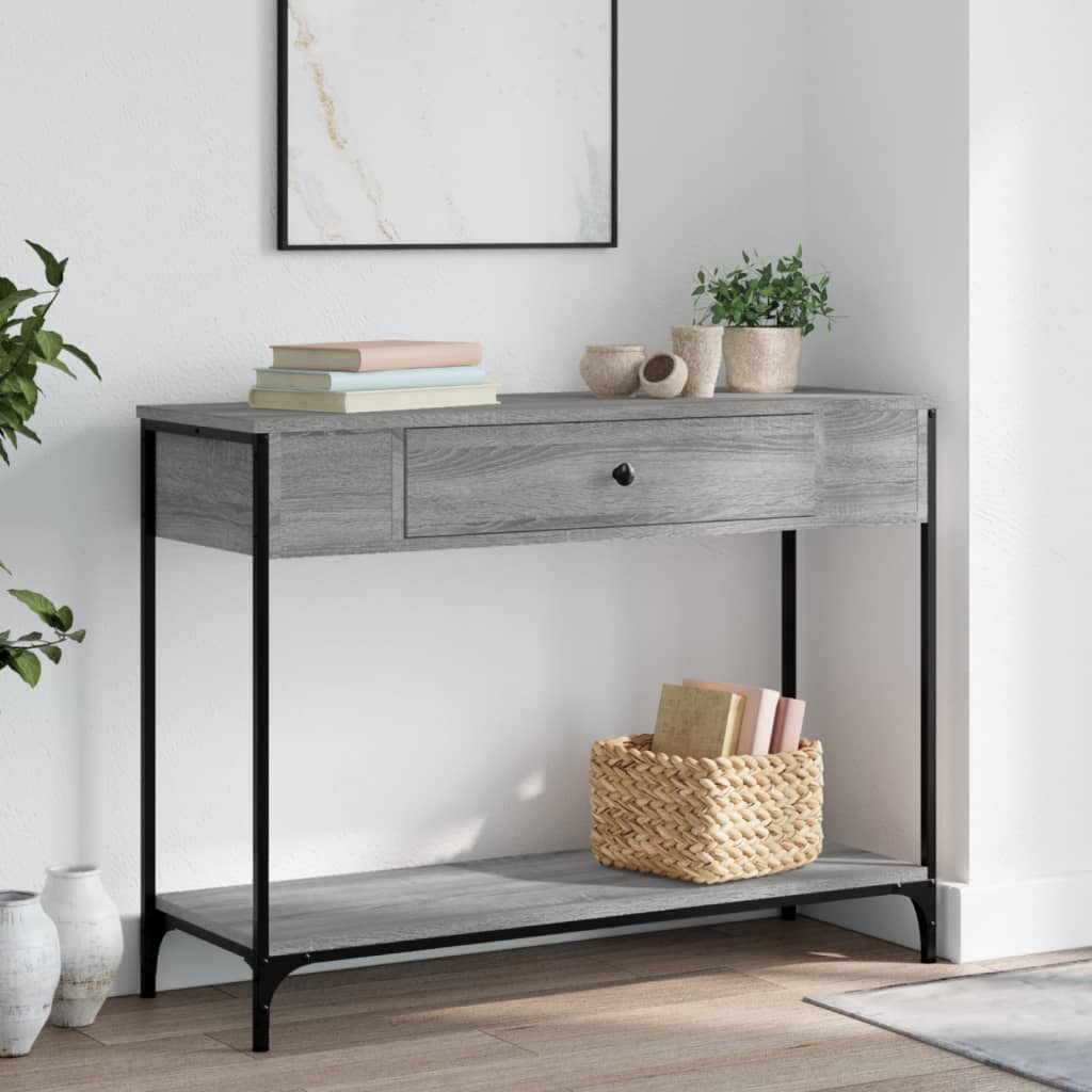 Masuta consola, gri sonoma, 100x34,5x75 cm, lemn prelucrat — imaginea 2
