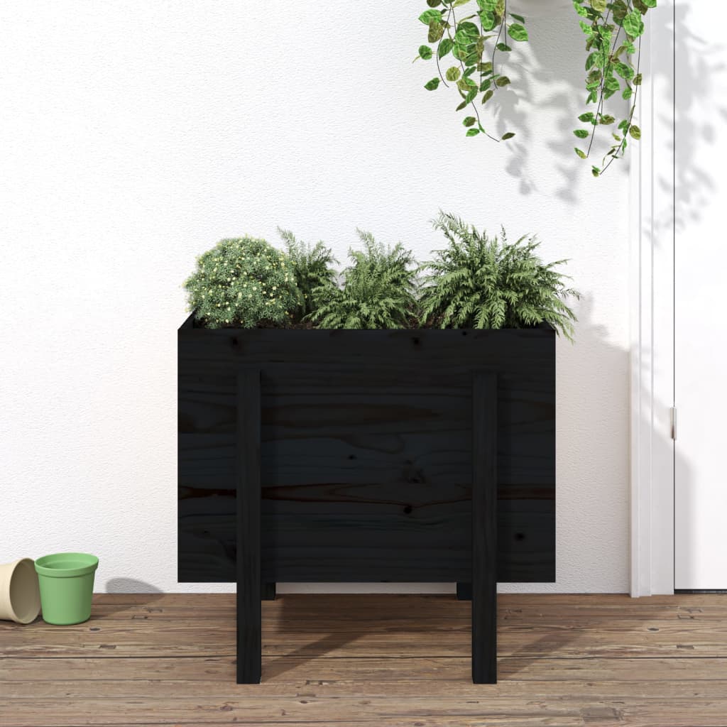 Jardiniera de gradina, negru, 62x50x57 cm, lemn masiv pin — imaginea 2