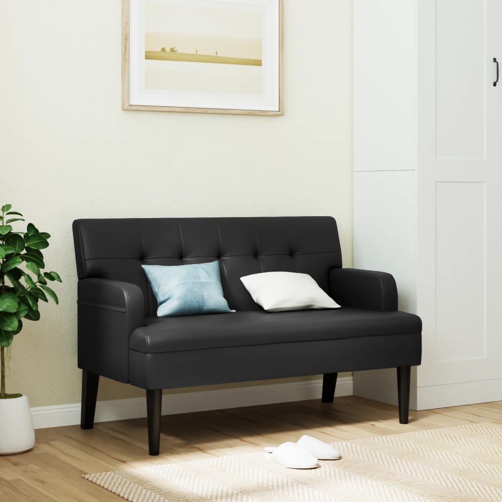 Bancheta cu spatar, negru, 112x65,5x75 cm, piele ecologica - imagine 2