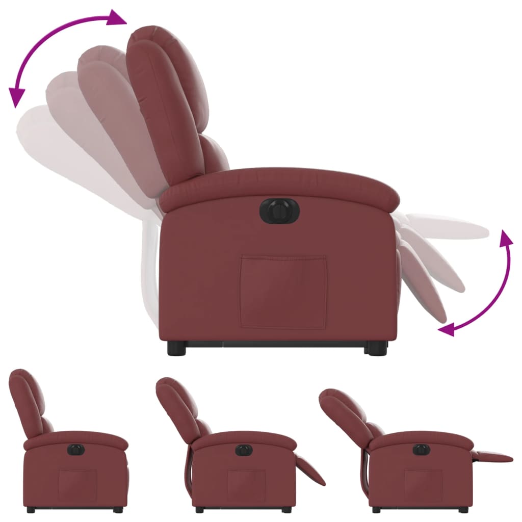 Fotoliu rabatabil electric cu ridicare, rosu vin — imaginea 6
