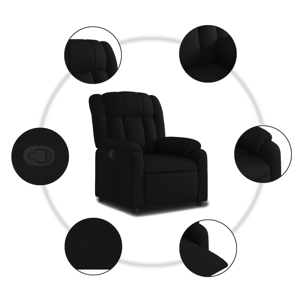 Fotoliu rabatabil, negru, material textil — imaginea 5
