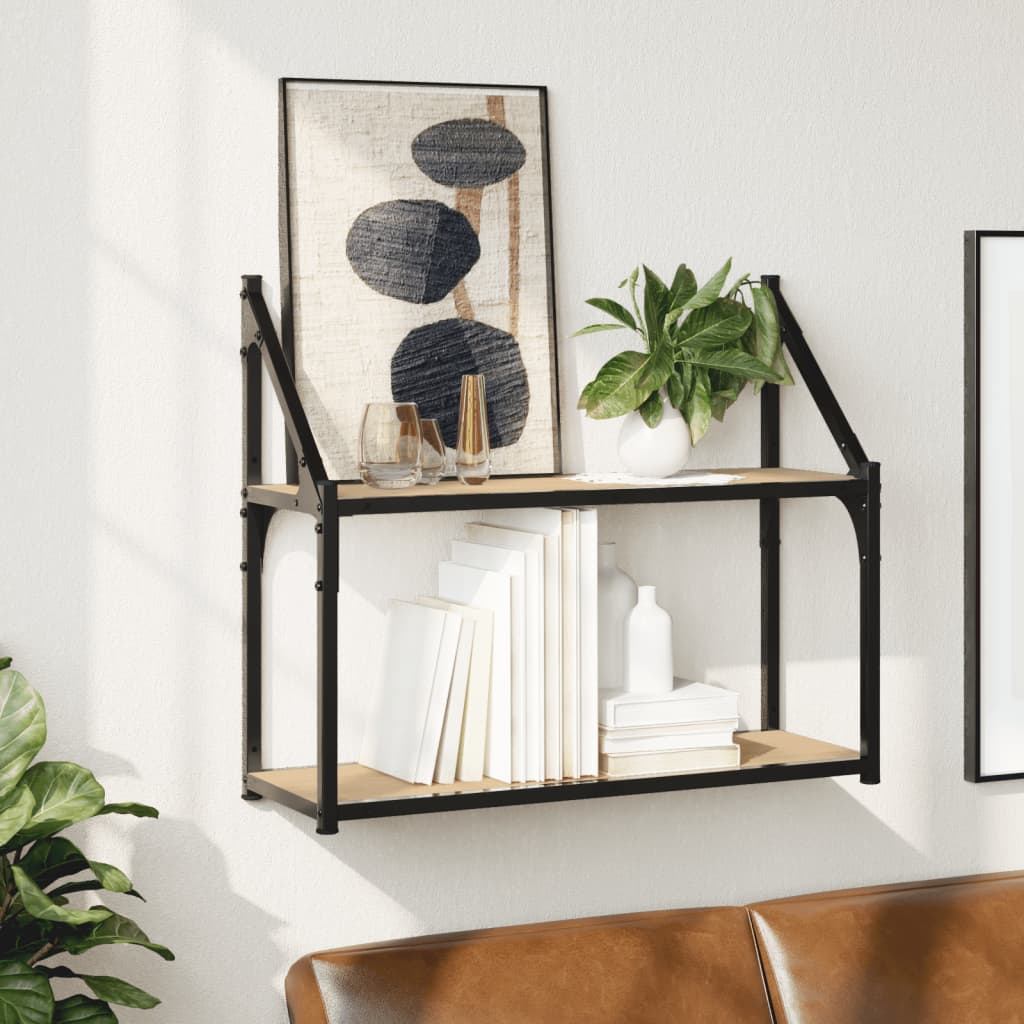 Raft cu 2 niveluri stejar sonoma 60x21x51 cm, lemn prelucrat — imaginea 2