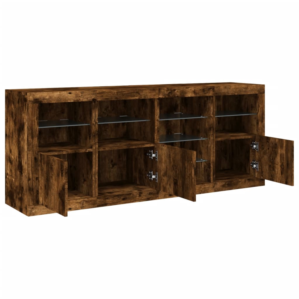 Servanta cu lumini LED, stejar fumuriu, 164x37x67 cm — imaginea 6