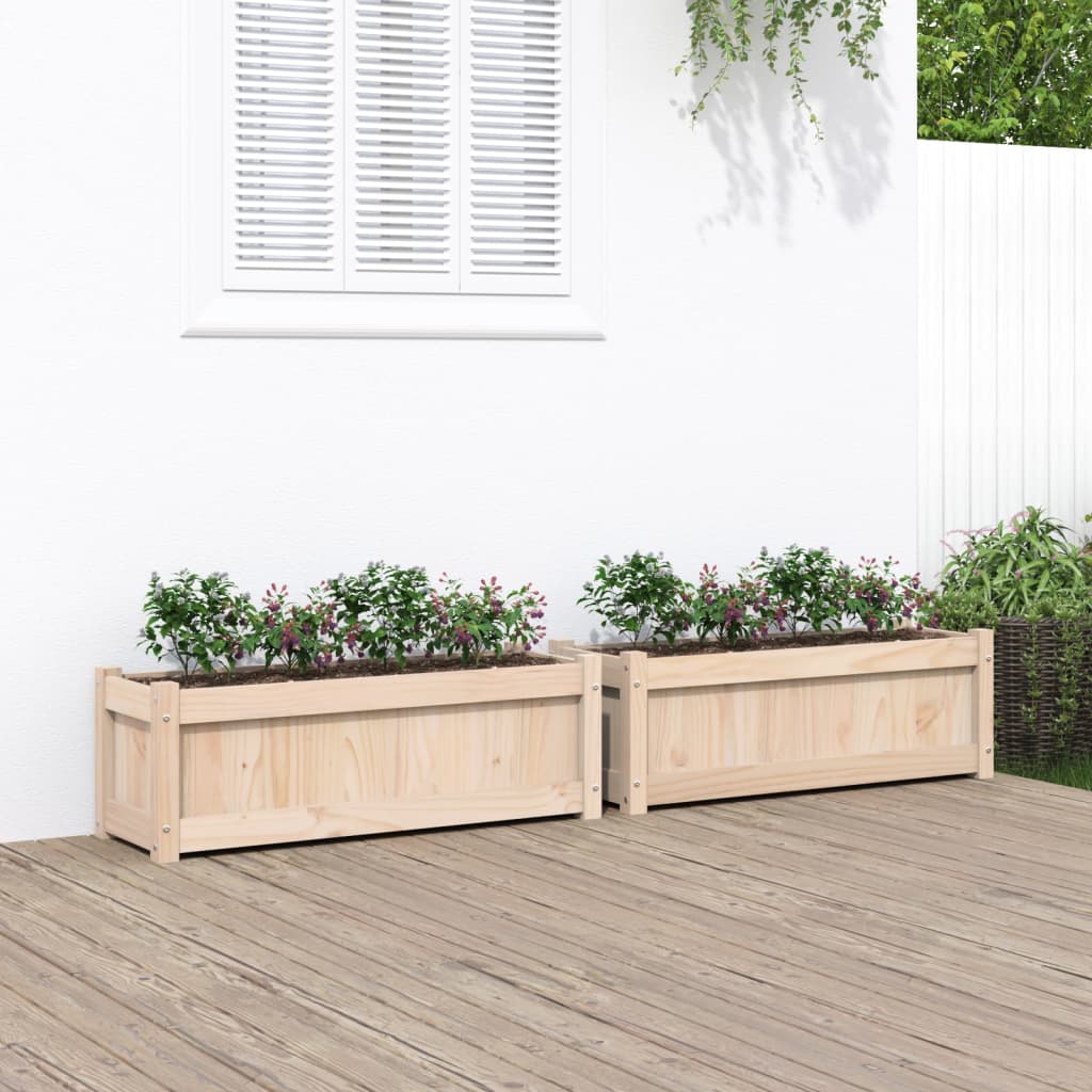 Jardiniere de gradina, 2 buc., lemn masiv de pin — imaginea 2