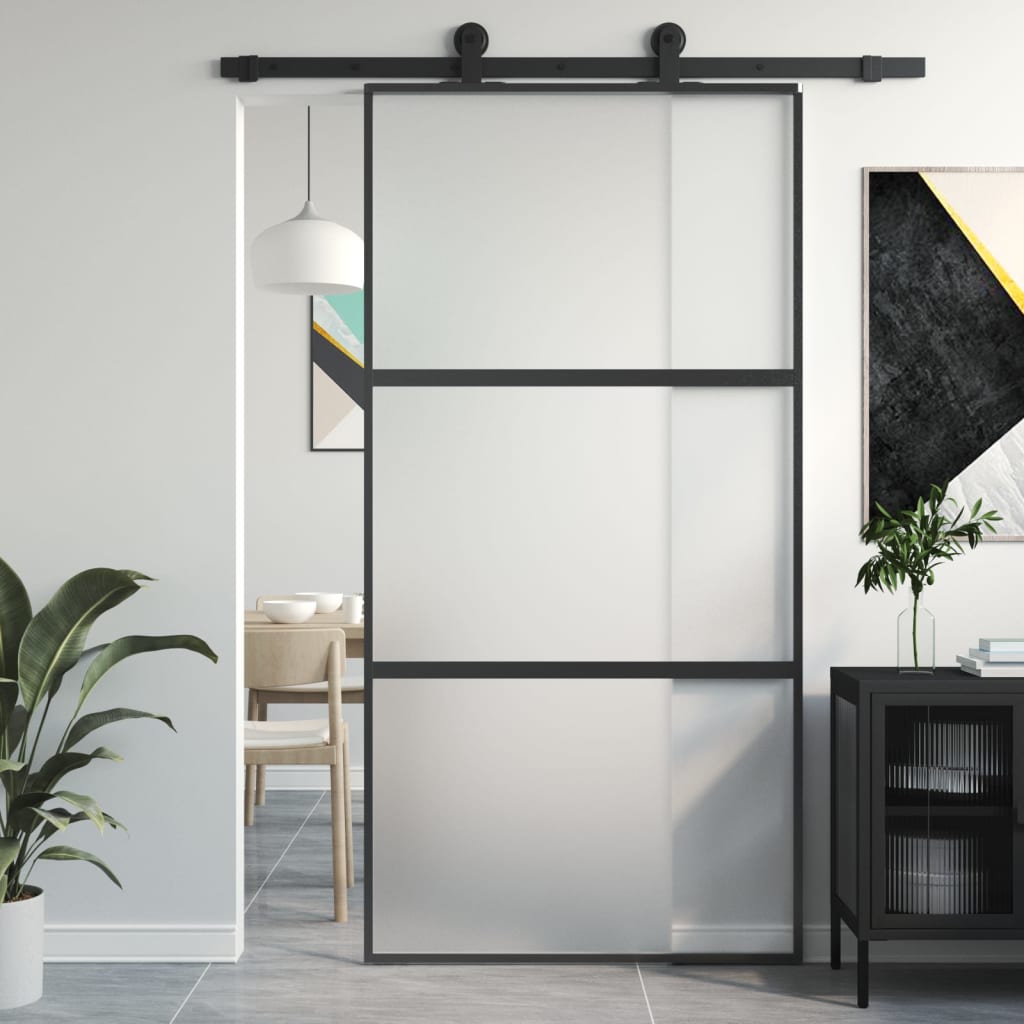 Usa glisanta, negru, 102,5x205 cm, sticla securizata/aluminiu — imaginea 2