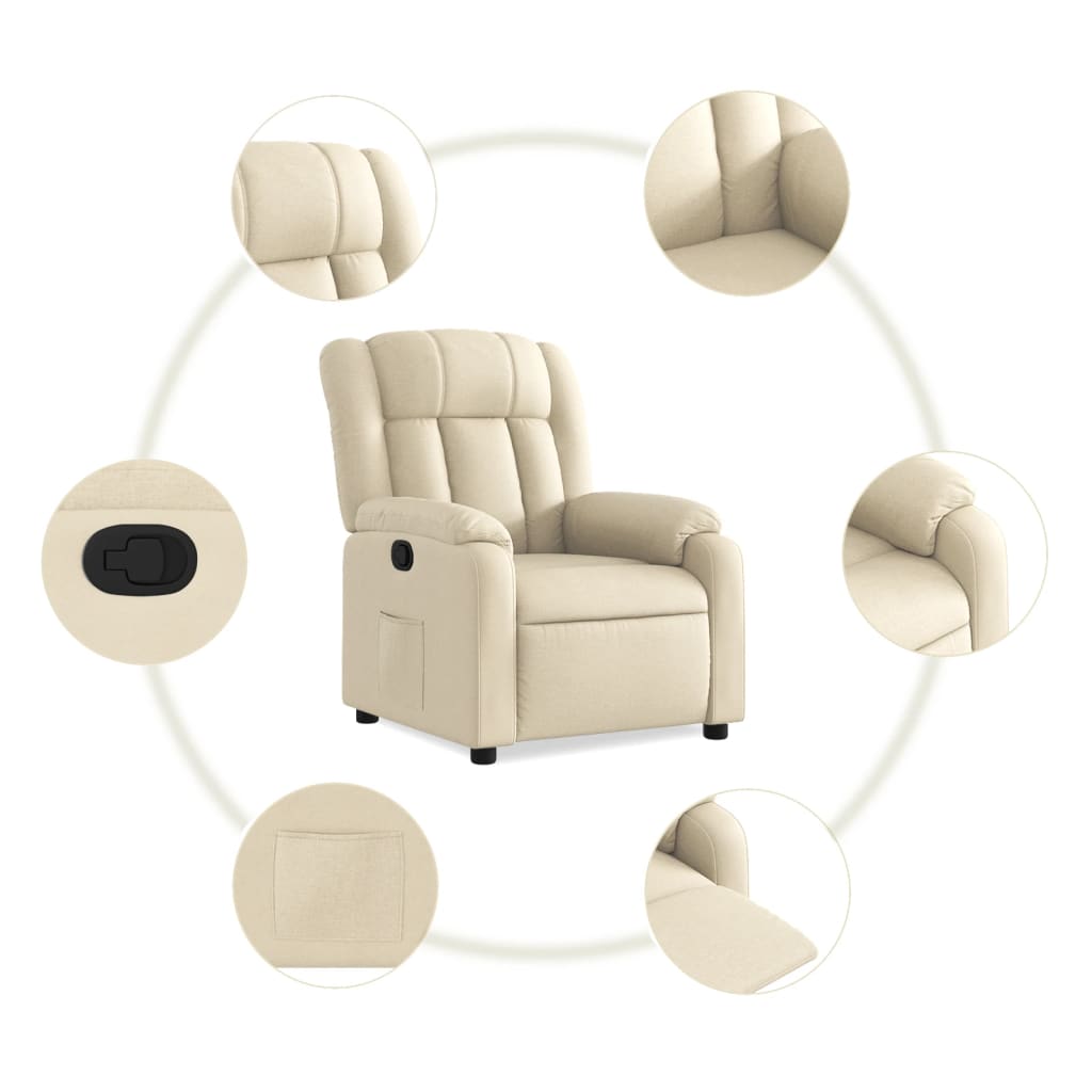 Fotoliu rabatabil, crem, material textil — imaginea 5