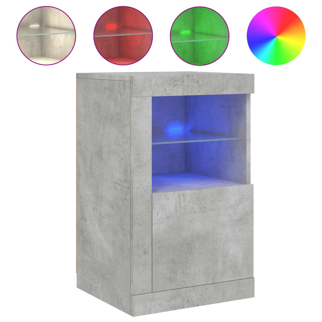 Dulap lateral cu lumini LED, gri beton, lemn prelucrat