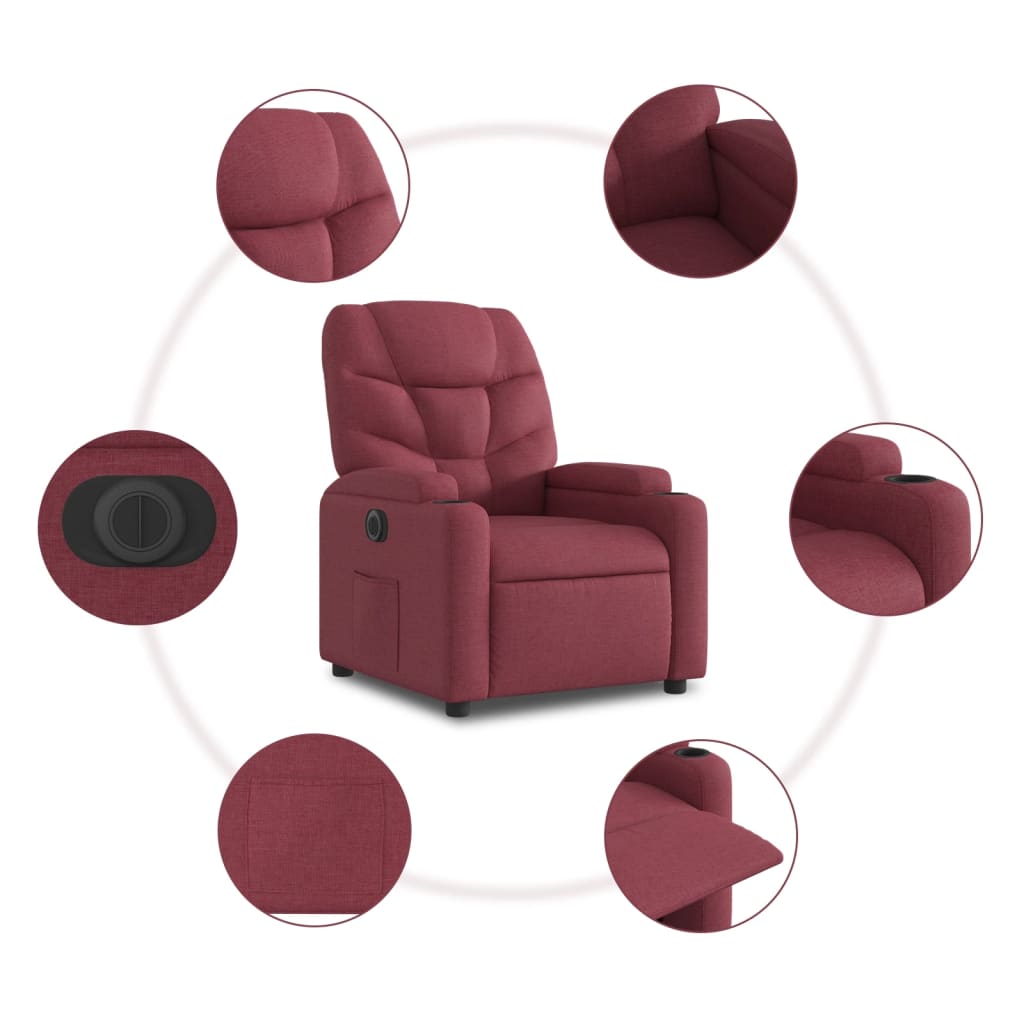 Fotoliu rabatabil electric, rosu vin, material textil — imaginea 7