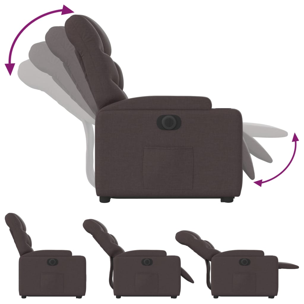 Fotoliu electric rabatabil cu ridicare, maro inchis, textil — imaginea 6
