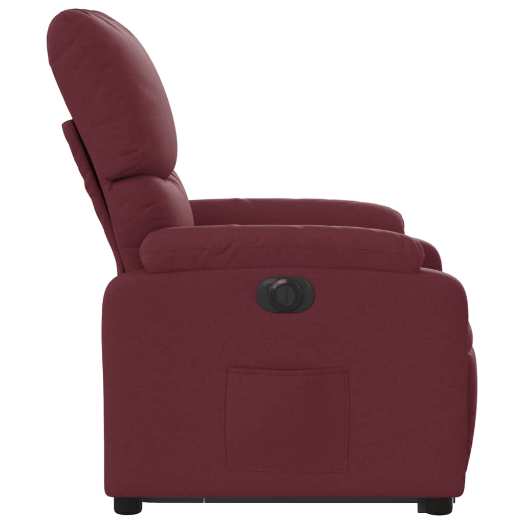 Fotoliu electric rabatabil cu ridicare, rosu vin, textil — imaginea 9