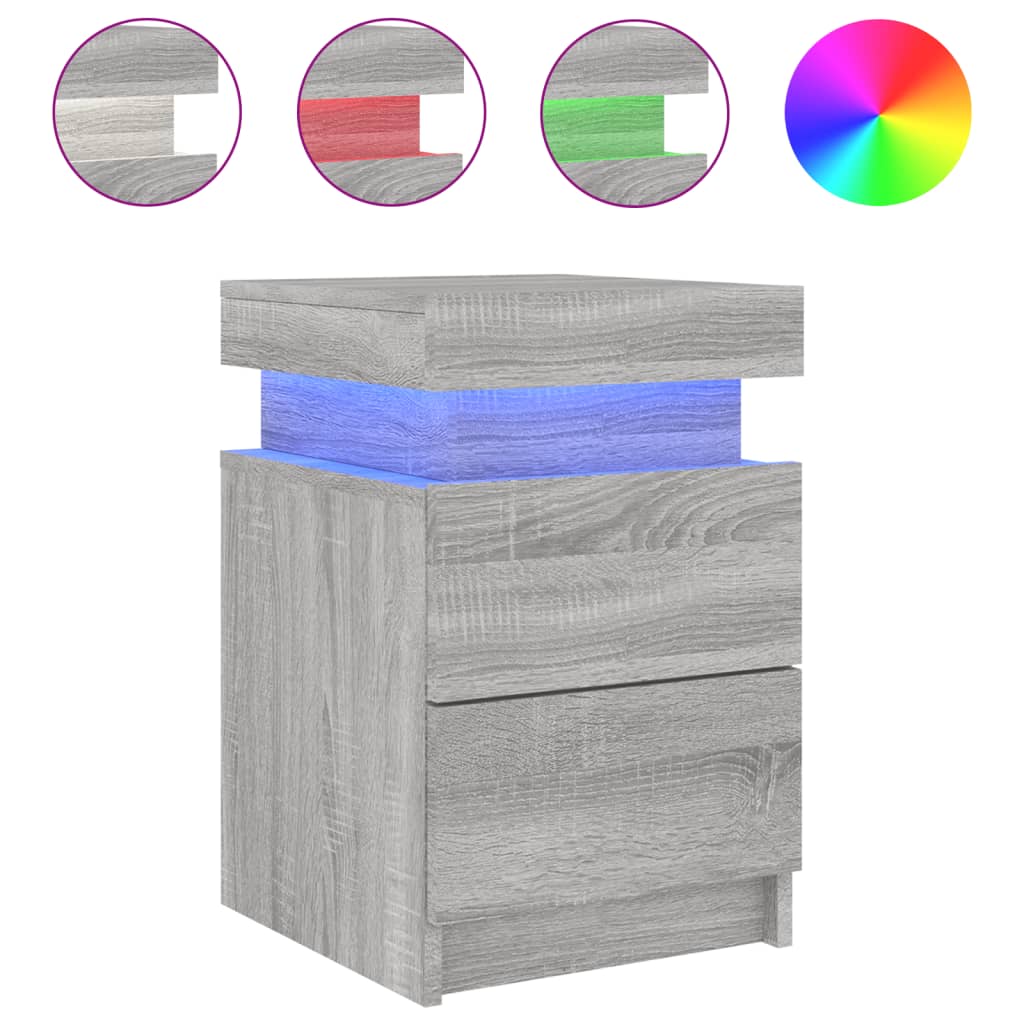 Noptiera cu lumini LED, gri sonoma, 35x39x55 cm