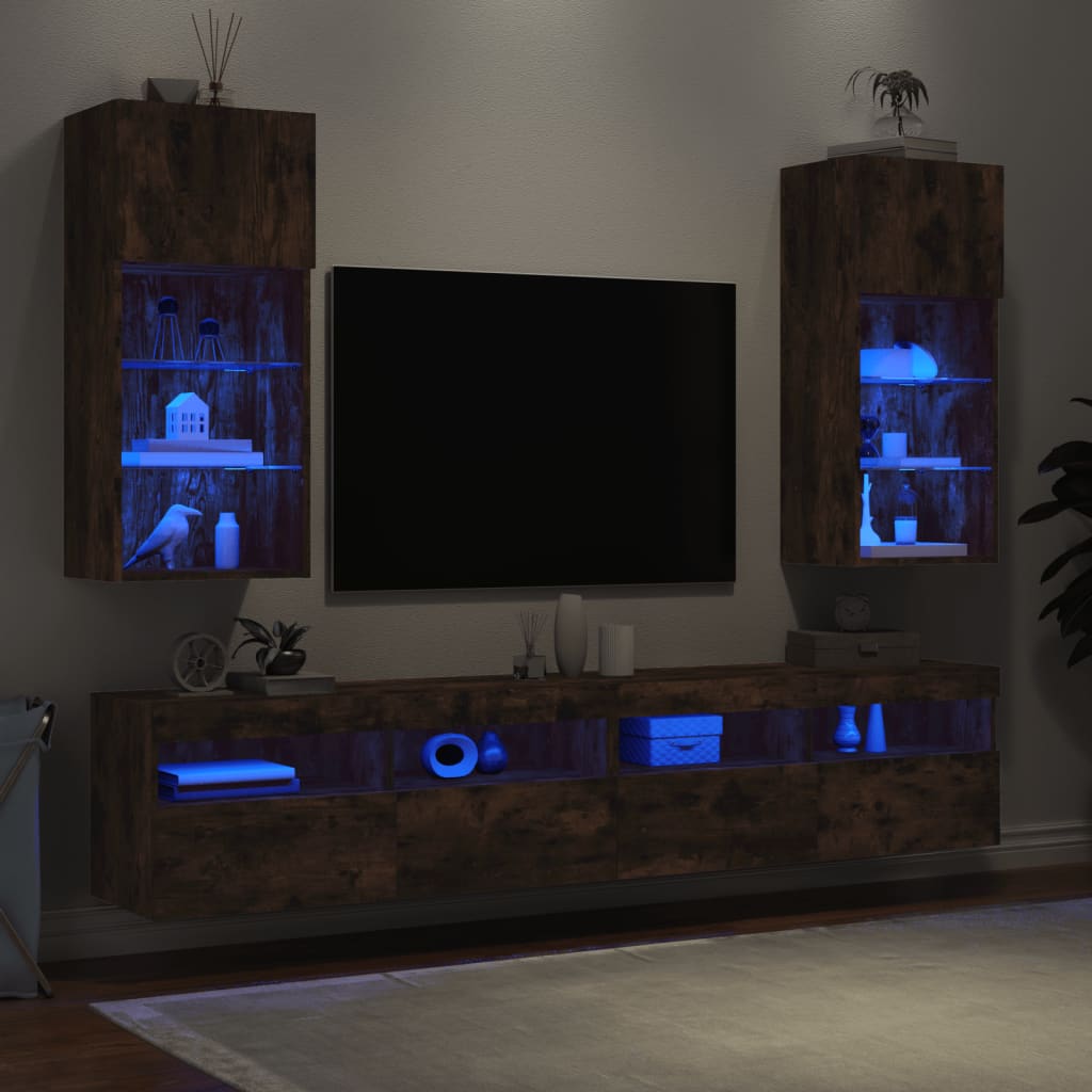 Comode TV cu lumini LED, stejar fumuriu, 40,5x30x90 cm — imaginea 4