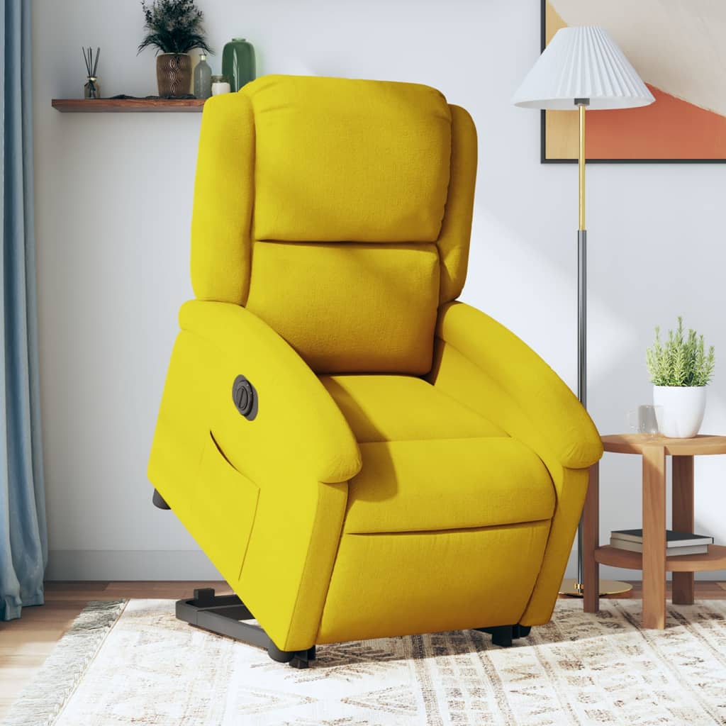Fotoliu electric rabatabil cu ridicare, galben, catifea — imaginea 2