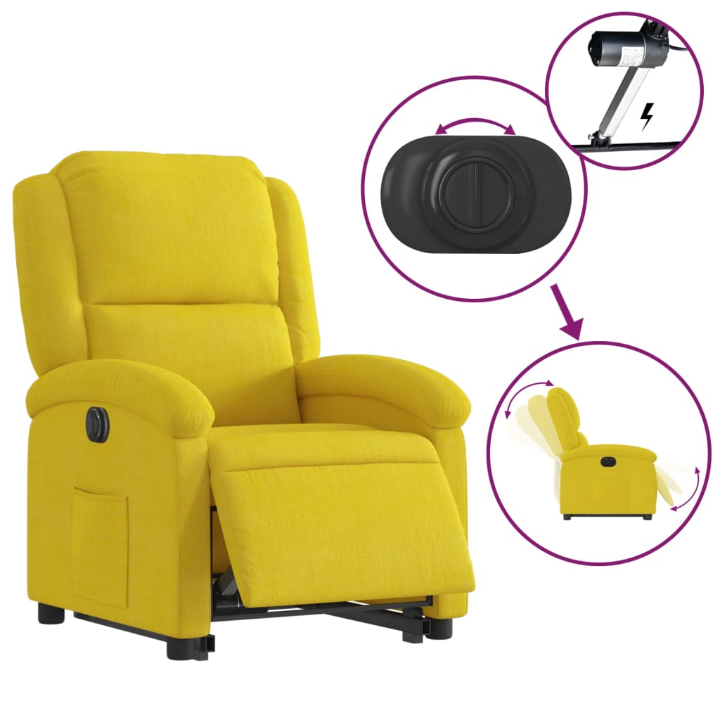 Fotoliu electric rabatabil cu ridicare, galben, catifea — imaginea 5