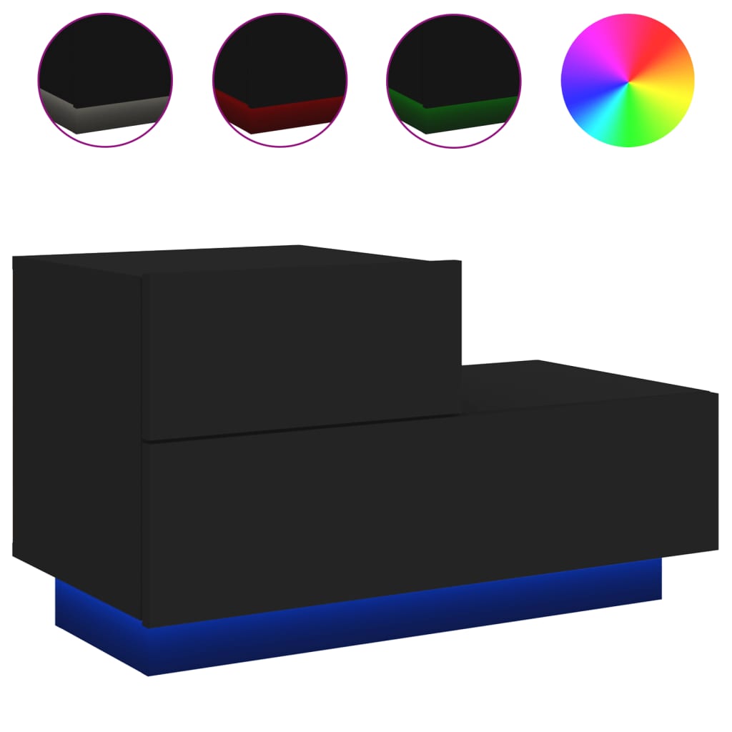 Noptiera cu lumini LED, negru, 70x36x40,5 cm