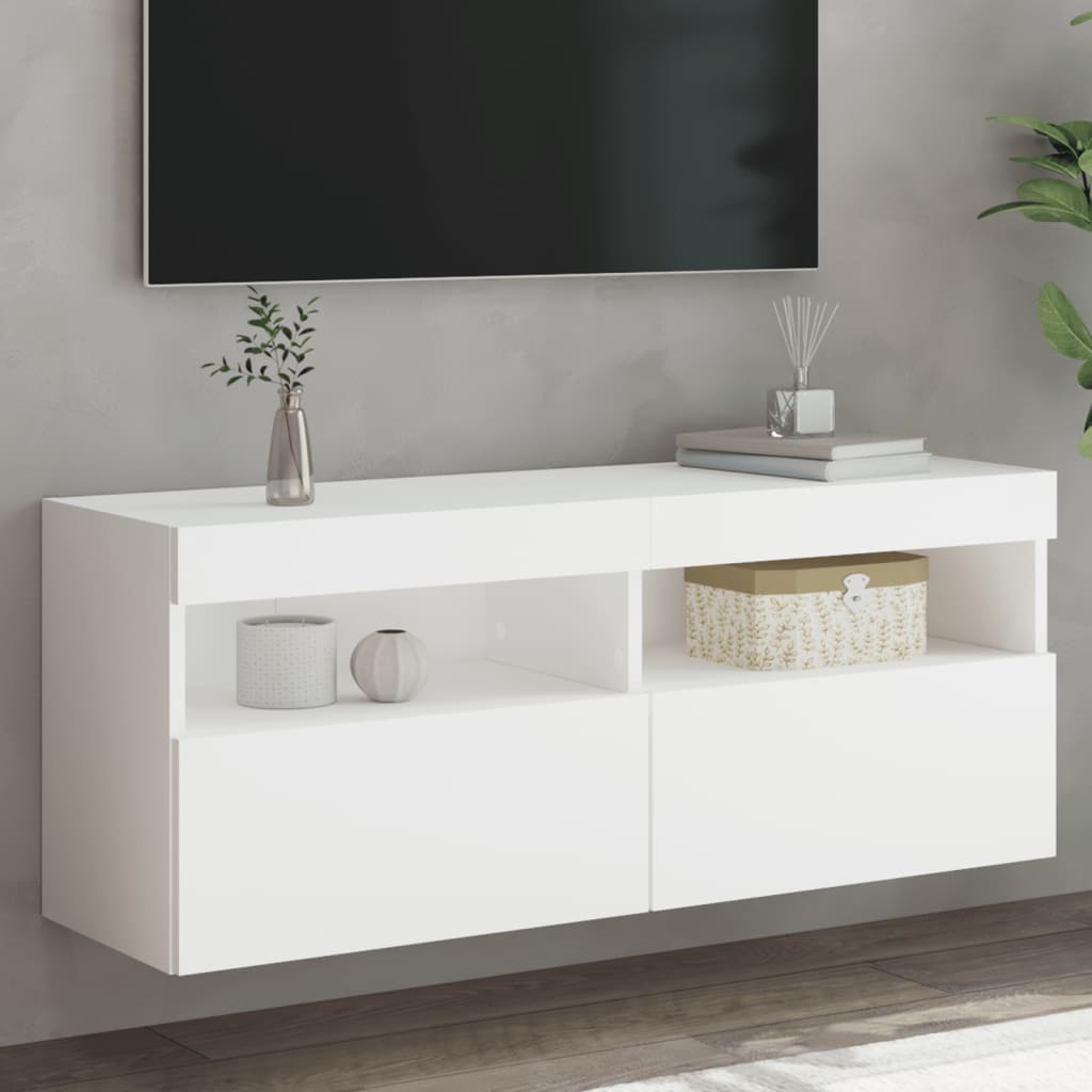 Comoda TV de perete cu lumini LED, alb, 100x30x40 cm — imaginea 2