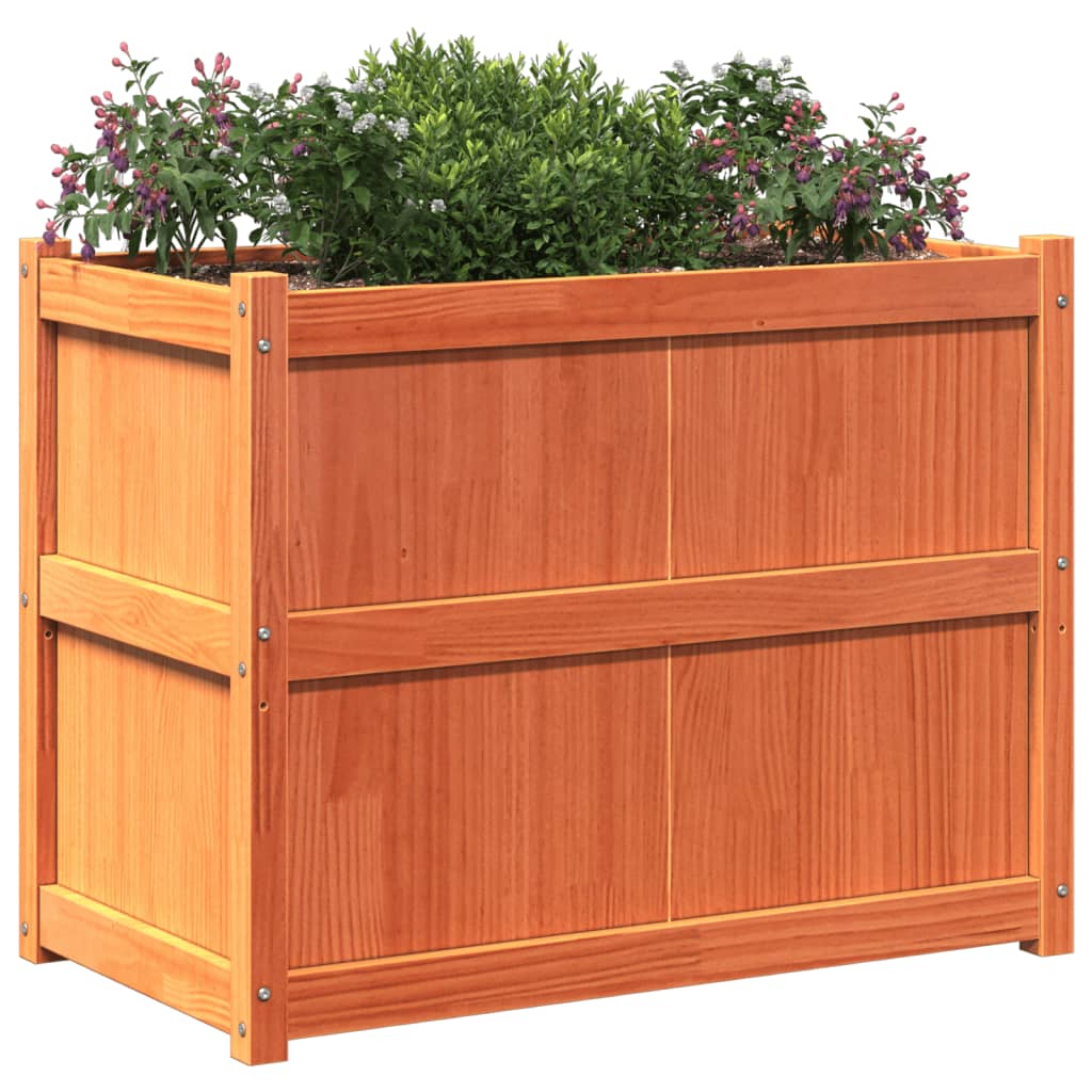 Jardiniera de gradina, maro ceruit, 90x50x70 cm, lemn masiv pin — imaginea 4