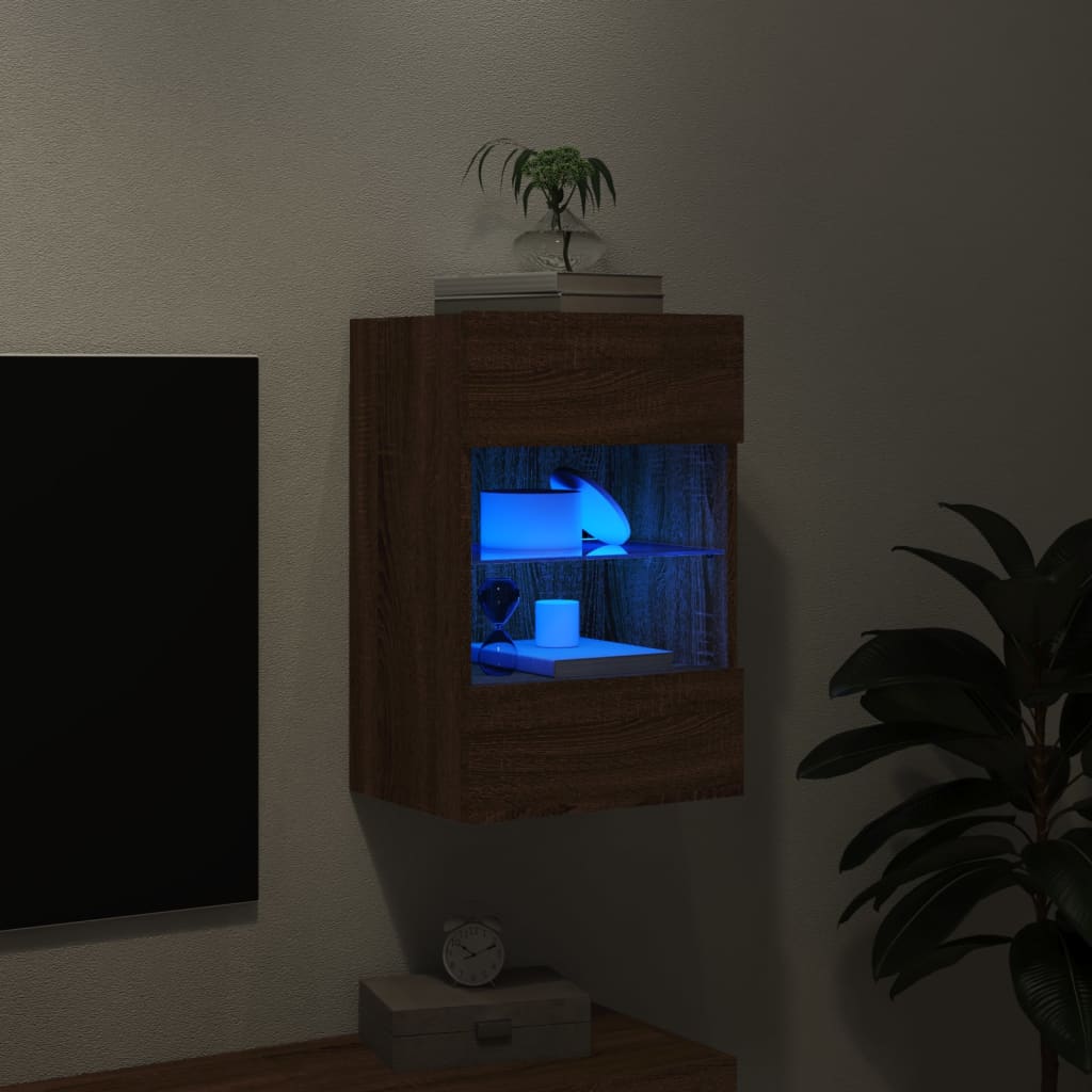 Comoda TV de perete cu lumini LED, stejar maro, 40x30x60,5cm — imaginea 4