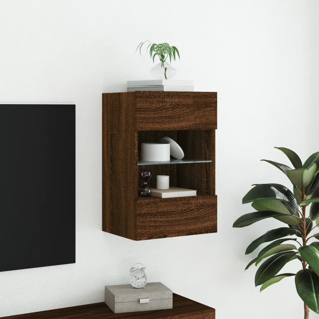 Comoda TV de perete cu lumini LED, stejar maro, 40x30x60,5cm — imaginea 5