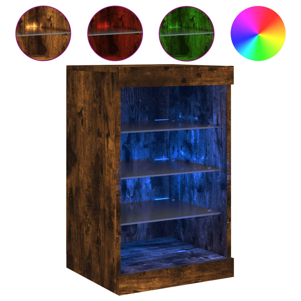 Servanta cu lumini LED, stejar fumuriu, 41x37x67 cm