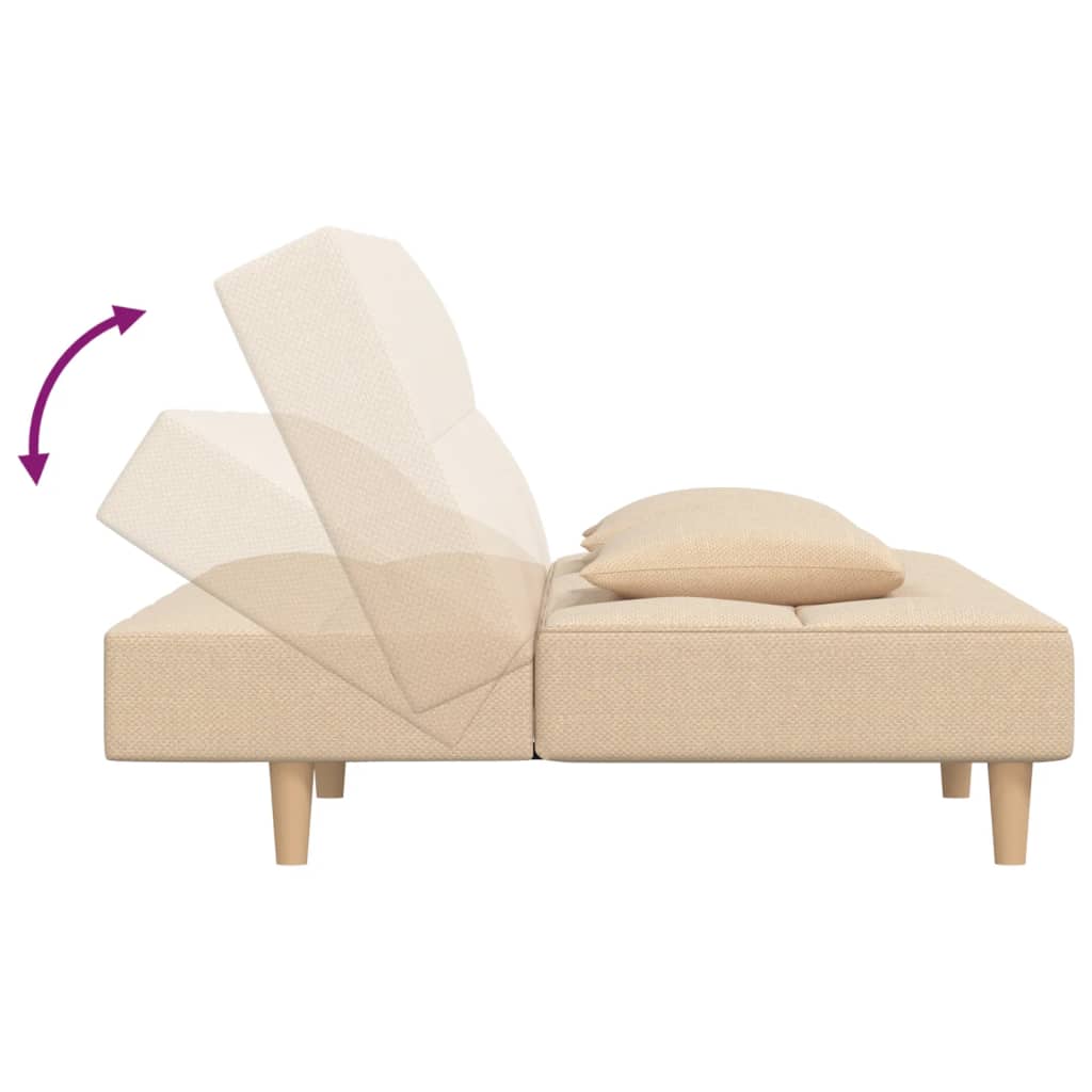Canapea extensibila cu 2 locuri, 2 perne, crem, textil — imaginea 7