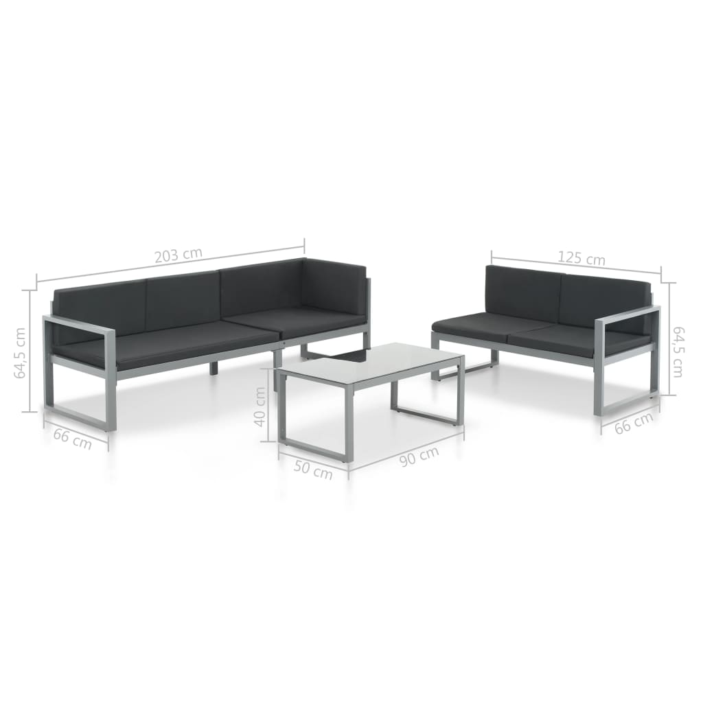 Set mobilier de gradina cu perne 3 piese negru aluminiu — imaginea 5