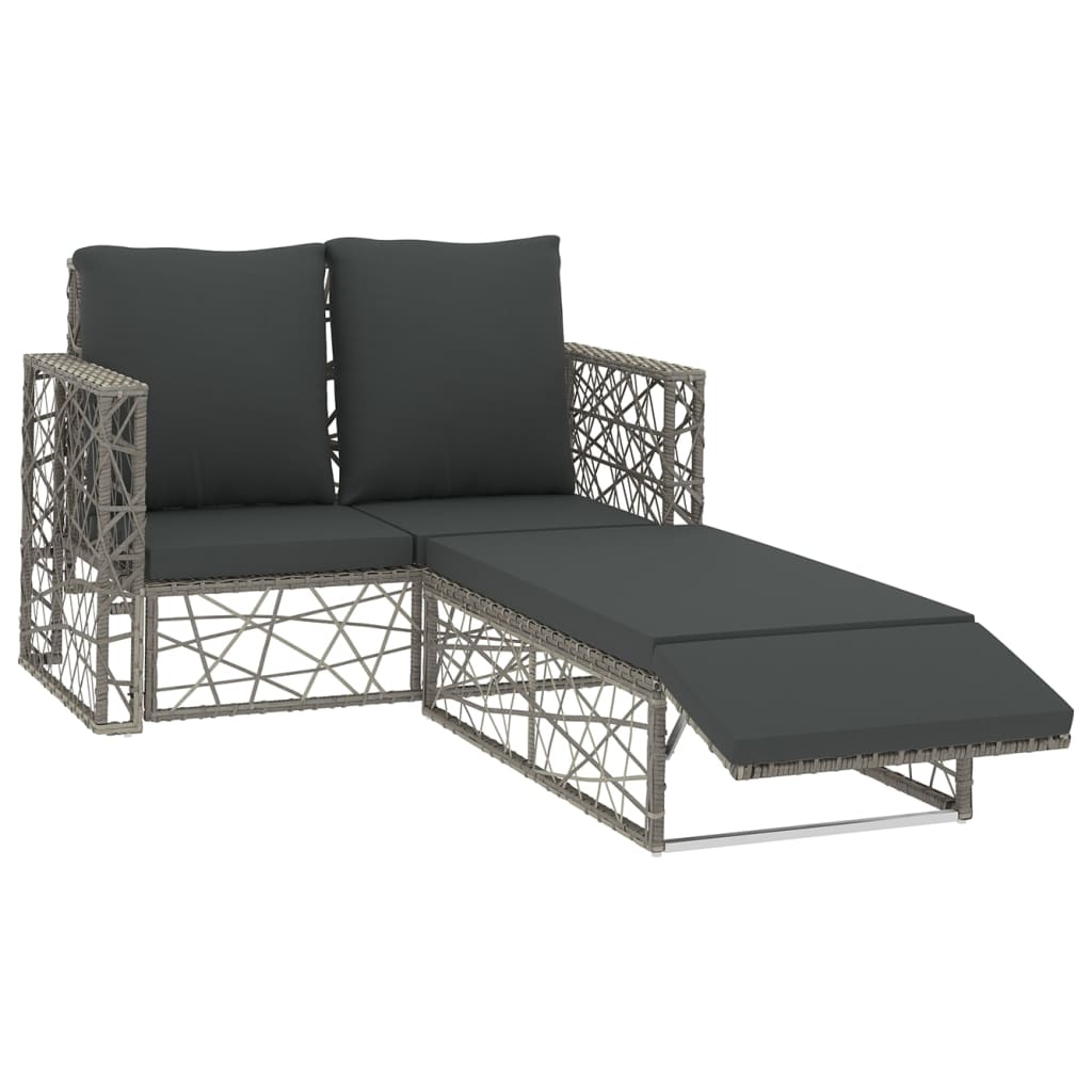 Set mobilier de gradina cu perne, 2 piese, gri, poliratan