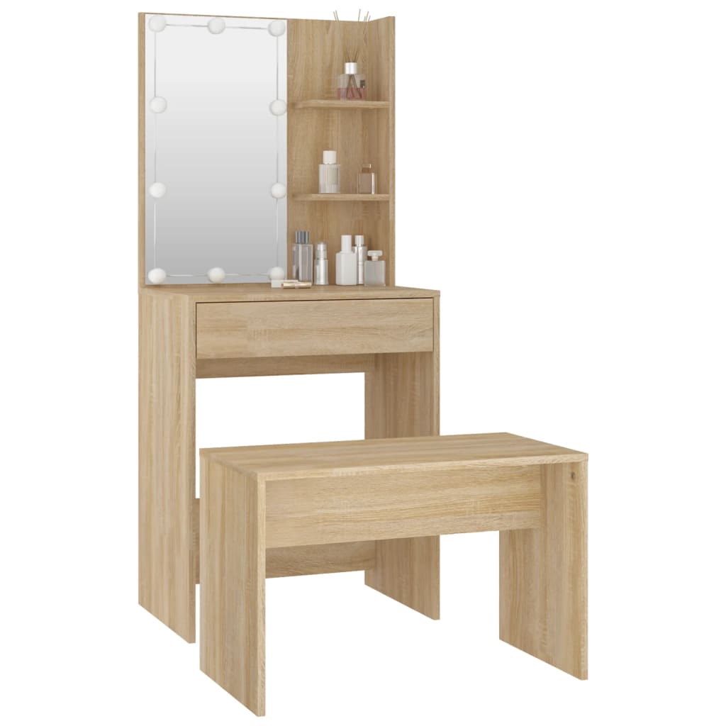 Set de masuta de toaleta cu LED, stejar sonoma, lemn prelucrat — imaginea 4