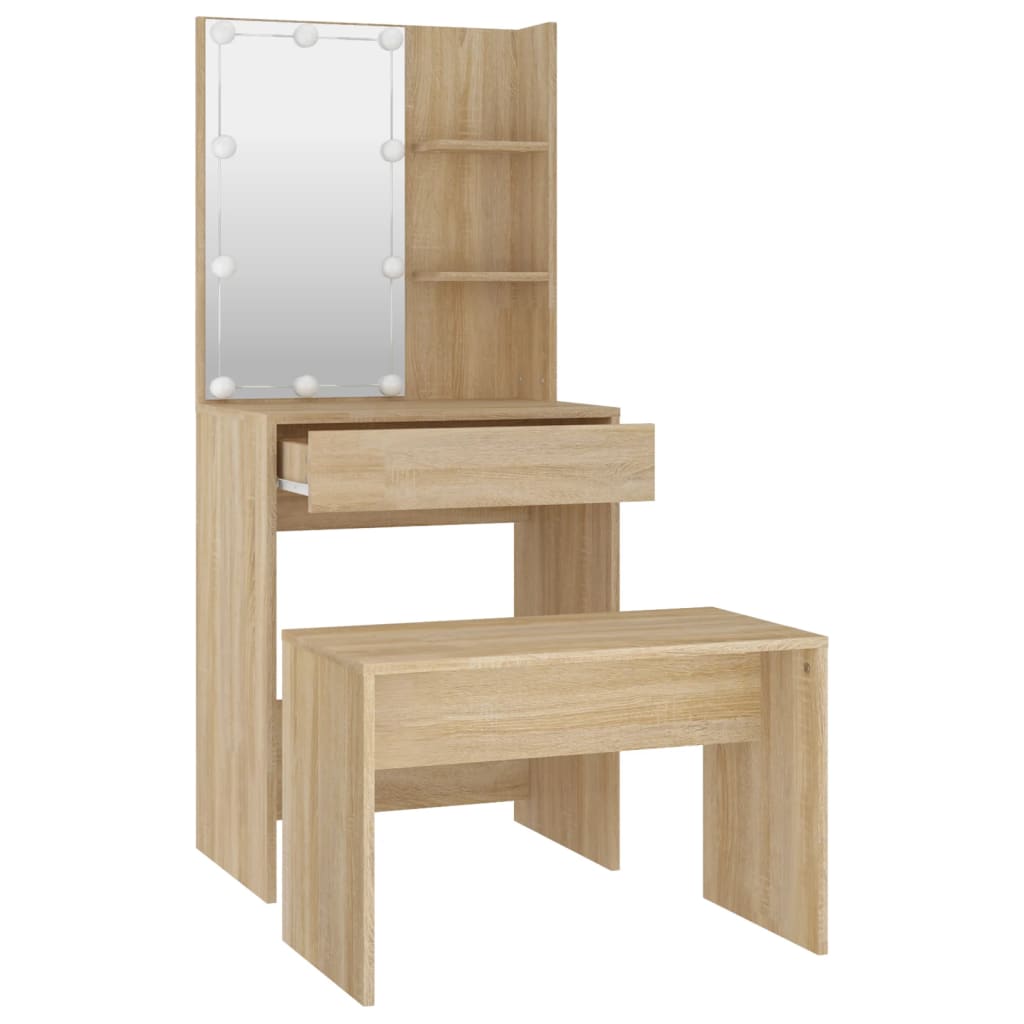 Set de masuta de toaleta cu LED, stejar sonoma, lemn prelucrat — imaginea 6