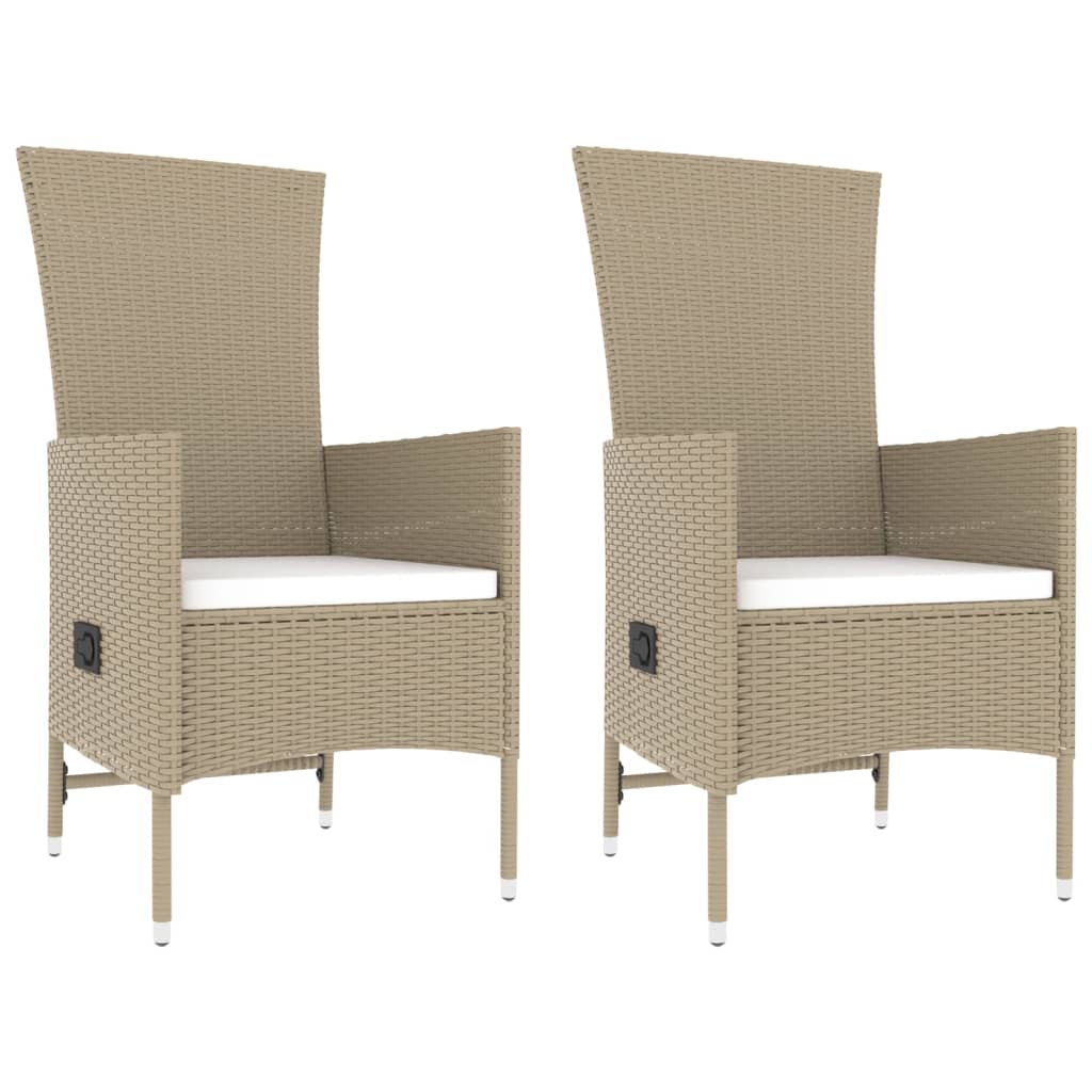 Set sezlonguri gradina, 3 piese, bej, poliratan și otel, model 2x scaun + masă — imaginea 4