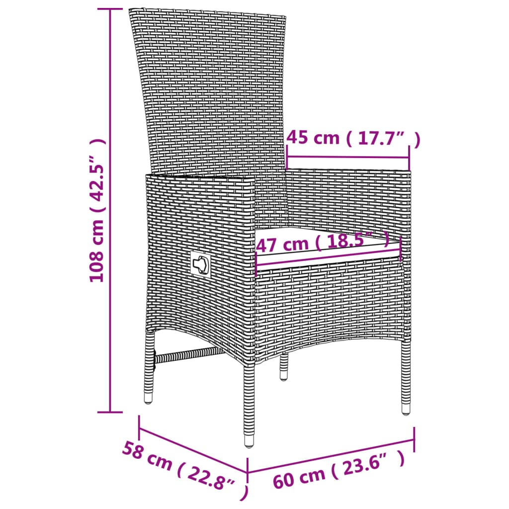 Set sezlonguri gradina, 3 piese, bej, poliratan și otel, model 2x scaun + masă — imaginea 6