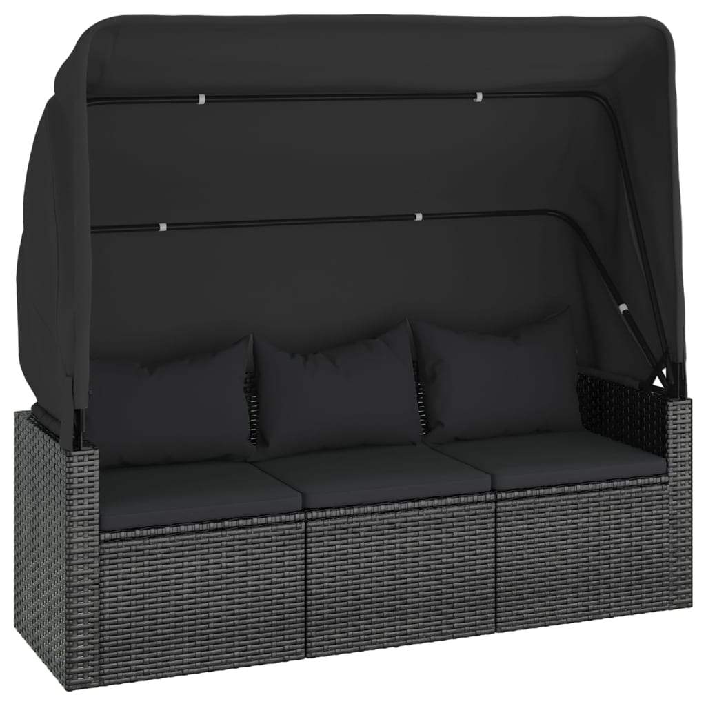 Set mobilier de gradina cu perne, 4 piese, negru, poliratan — imaginea 5
